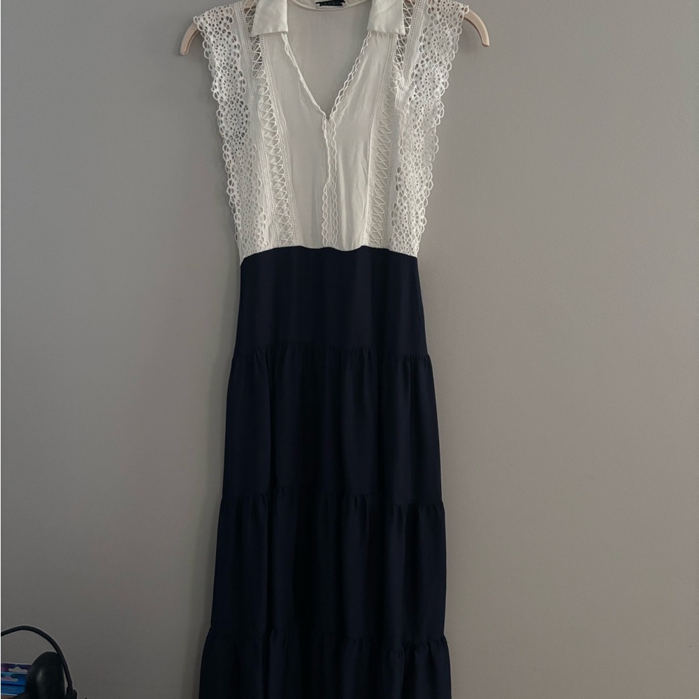Sandro Black and White Lace Maxi Dress